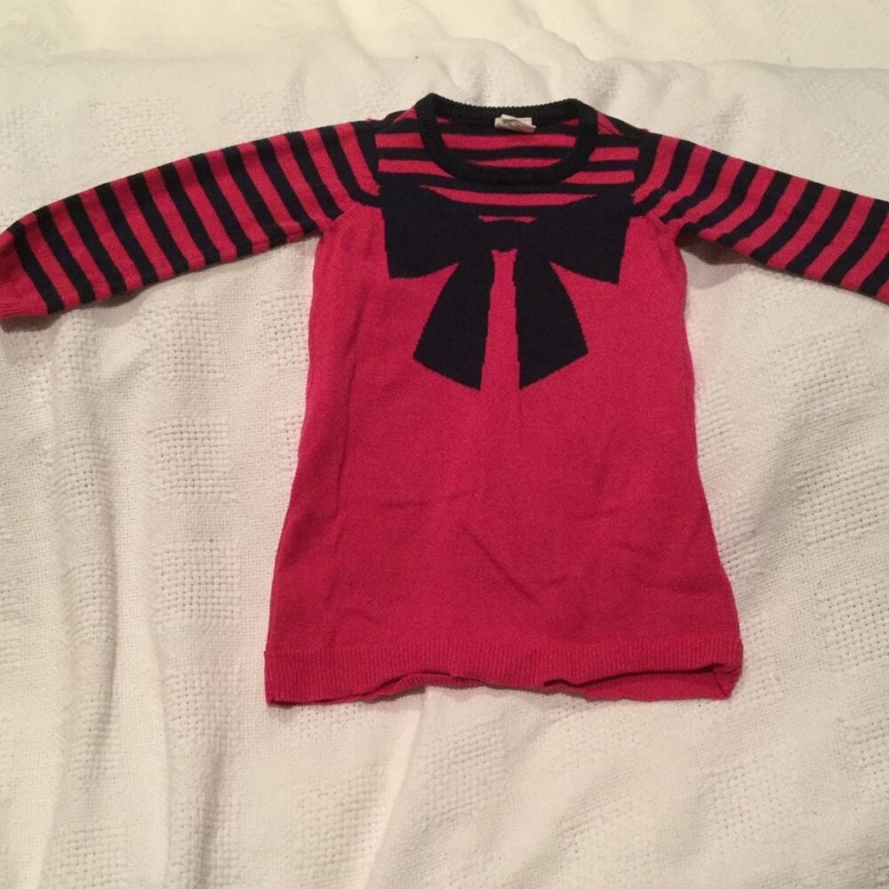 EGG 12M pink/navy sweater bow dress worn once